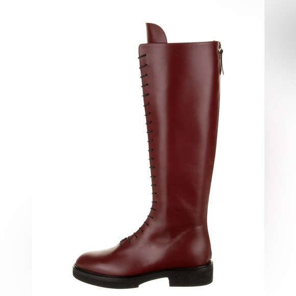 Khaite York Knee-High Leather Boots in Burgundy | Poshmark