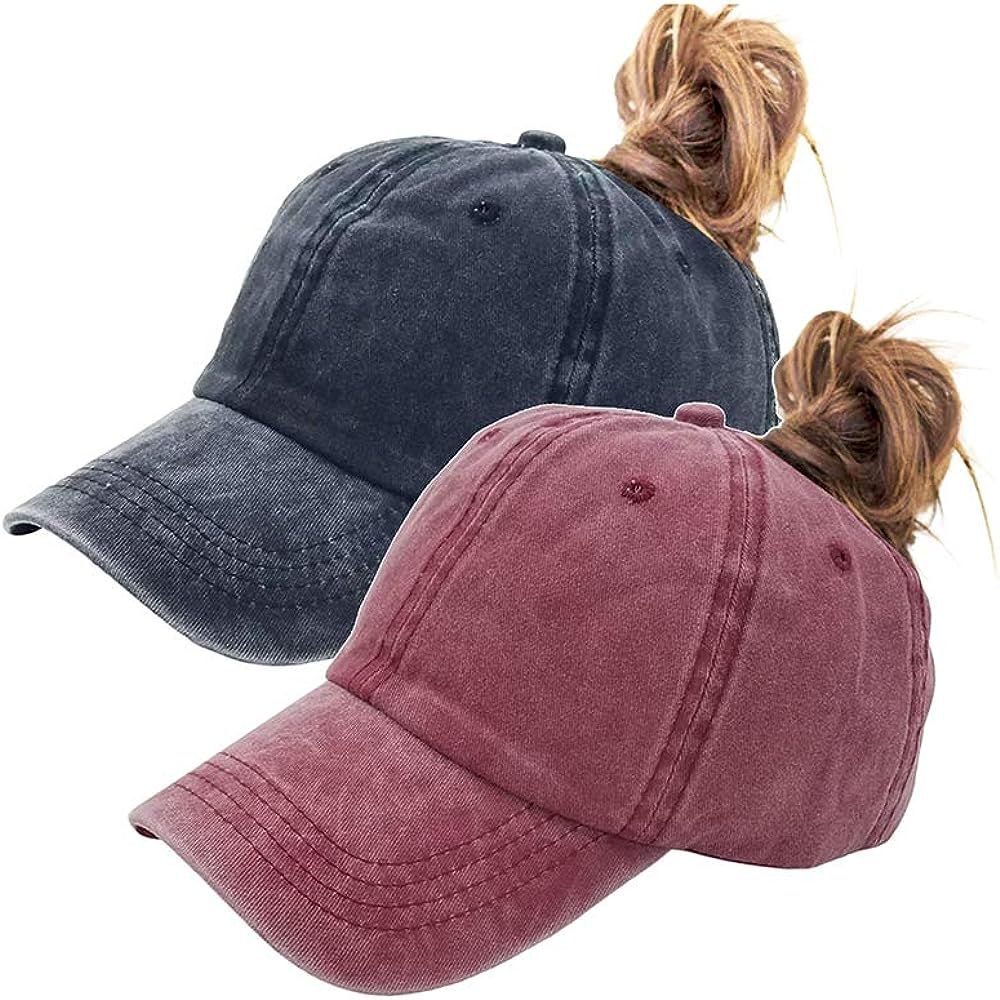 Eohak Ponytail Baseball Hat Distressed Retro Washed Womens Twill | Amazon (US)
