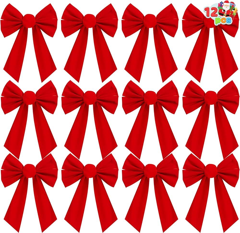 JOYIN 12 Pack Christmas Red Velvet Bows, 13" Long by 9" Wide Decorative Christmas Bows for Wreath... | Amazon (US)