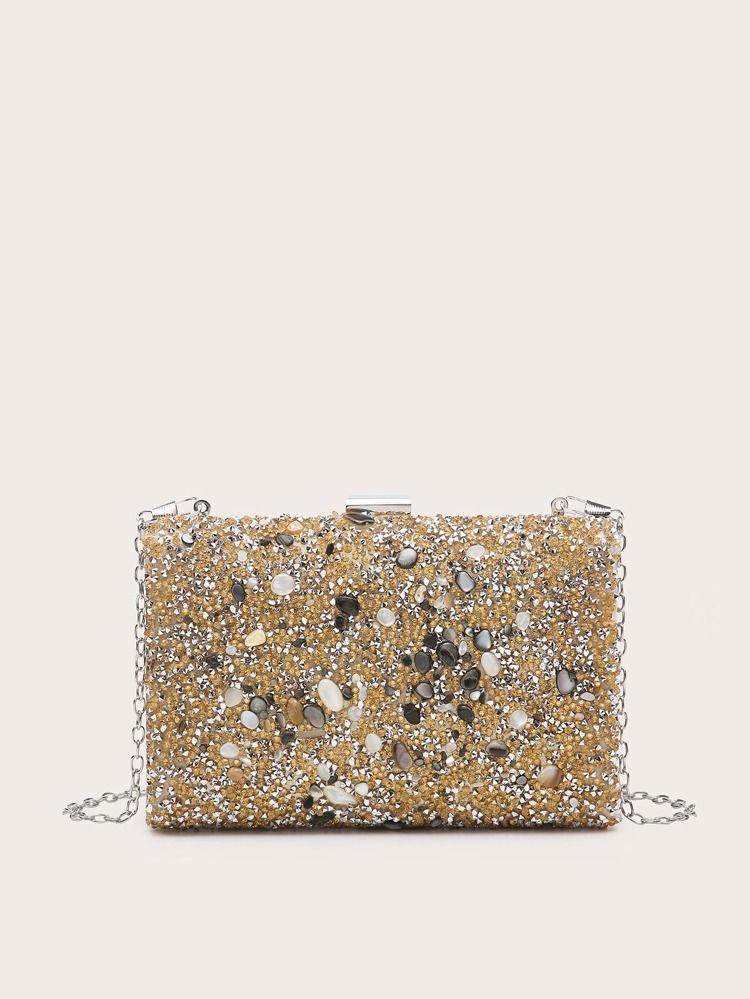 Rhinestone&Gem Decor Chain Clutch Bag | SHEIN