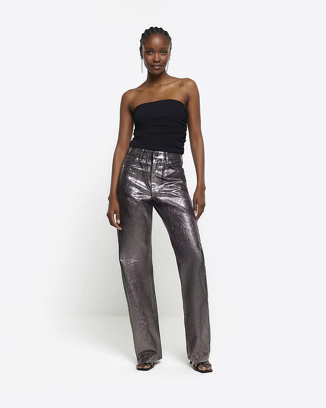 Grey high waisted straight coated jeans | River Island (UK & IE)