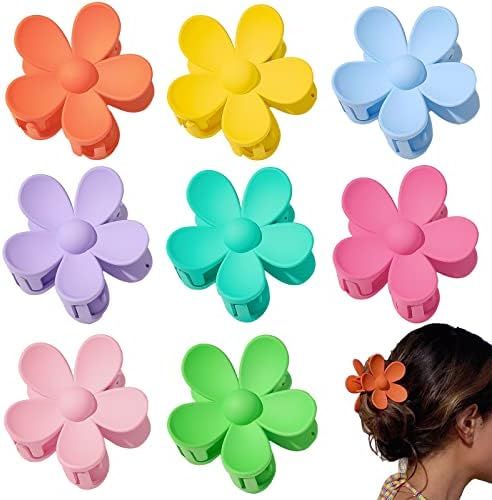 Flower Hair Clip Cute Big Hair Claw Clips, 8 Pcs Non Slip Matte Jaw Clamps Catch Barrettes for Wo... | Amazon (US)