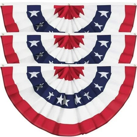 USA Pleated Fan Flag American US Bunting Flag Patriotic Half Fan Banner Flag with Canvas Header and Brass Grommets for 4th of July Memorial Day Indoor Outdoor Decoration (3pcs, 3x6 Feet) | Walmart (US)