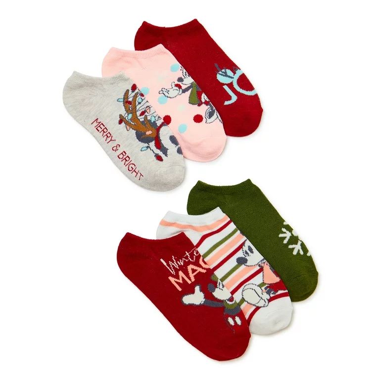 Mickey & Friends Holiday Women's No Show Socks, 6-Pack, Size 4-10 - Walmart.com | Walmart (US)