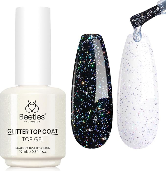 Beetles Glitter Gel Top Coat Iridescent Silver Mix Glitter Gel Nail Polish Glossy Shiny Soak Off ... | Amazon (US)