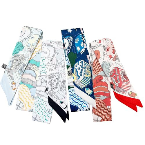 4pcs Purse Scarf Fashion Handbag Handle Ribbon Lightweight Scarf Head Hair Ribbon Skinny Scarf For Women (ocean) | Amazon (US)