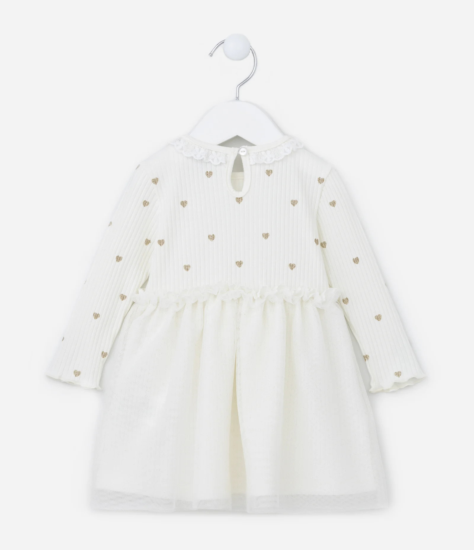 Vestido Infantil em Algodão com Corações Brilhosos e Saia de Tule - Tam 0 a 18 meses Branco - ... | Renner (BR)