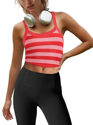 LAMISSCHE Cropped Tank Tops for Women Striped Spaghetti Strap Tank Top Workout Running Sports Bra... | Amazon (US)