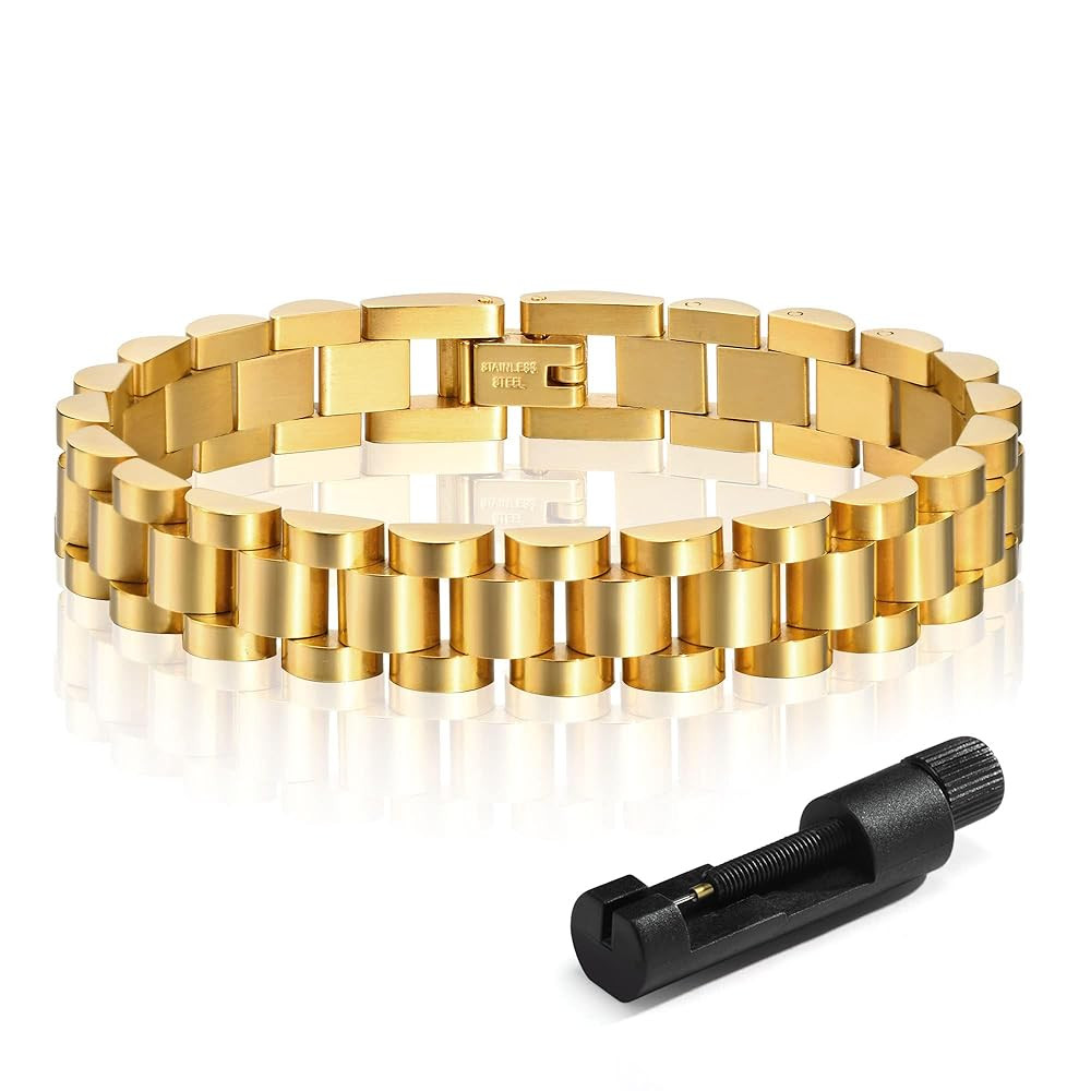 MPRAINBOW 2pcs Gold Chain Link Bracelet, Stainless Steel Crystal Friendship Bracelets Bangle,Watc... | Amazon (US)