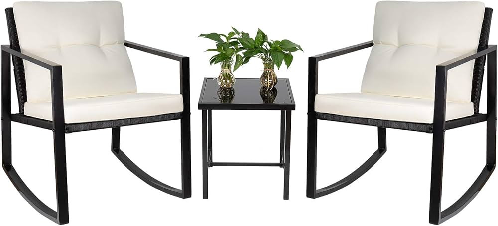 Tuoze Outdoor Patio Conversation Bistro Wicker Furniture Sets Rocking Chairs with Glass Coffee Ta... | Amazon (US)