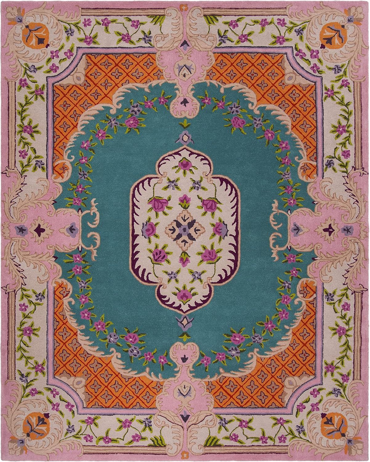 SAFAVIEH Bellagio Collection Area Rug - 8' x 10', Blue & Pink, Handmade Medallion Wool, Ideal for... | Amazon (US)