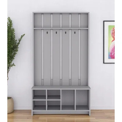 68" Gray Wood Four Hook Coat And Shoe Rack | Wayfair North America