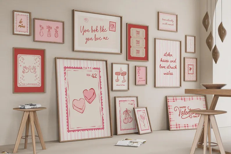 Retro Valentine Wall Art Set of 15, Love Posters for Valentines Decor, Digital Download - Etsy | Etsy (US)