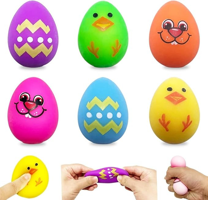 6 Pack Printed Stress Balls Easter Eggs Squishy Stress Relief Toys for Kids Boys Girls Toddlers E... | Amazon (US)