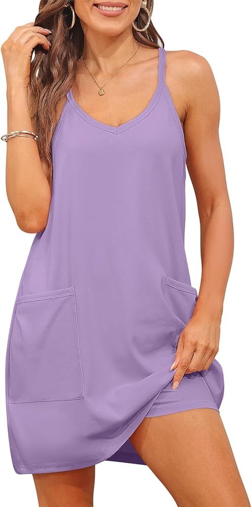 TARSE Athletic Dress for Women Casual Sleeveless Spaghetti Strap Sundress Workout Short Tennis Dr... | Amazon (US)