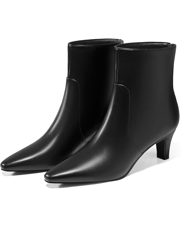 Coutgo Womens Low Kitten Heel Short Boots Fall Square Pointed Toe Ankle Boots Leather Dress Booti... | Amazon (US)