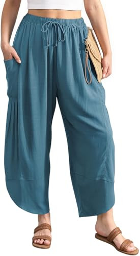 TARSE Women's Linen Harem Pants Casual Loose Drawstring Elastic Waist Summer Beach Travel Vacatio... | Amazon (US)