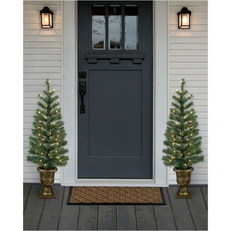Time 2-Count Pre-Lit Pre-Lit 3.5-Foot Artificial Porch Christmas Trees  with Clear Incandescent L... | Walmart (US)