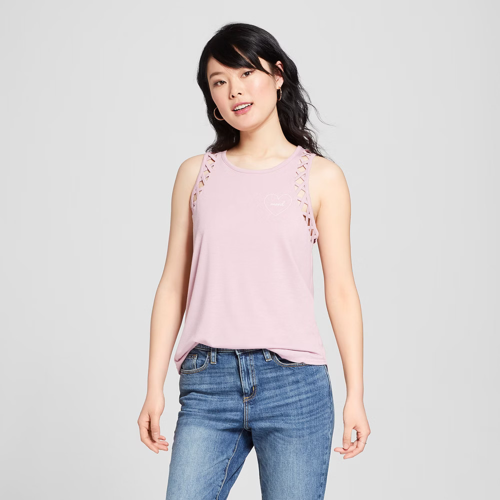 Women's Heart Mood Lattice Graphic Tank Top - Grayson Threads (Juniors') Blush XL, Size: XL, Pink | Target