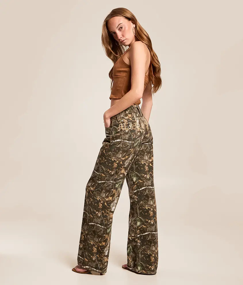 22 Leaf Print High Rise Wide Leg Camo Jean | Buckle