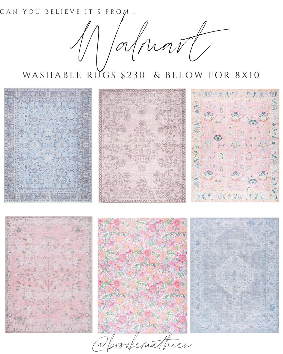 Can you believe these rugs are from WALMART?! Washable rugs priced at $230 and BELOW for their 8x10 sizes! Such a steal! Would be perfect for a little girls bedroom, playroom, or nursery

#LTKBaby #LTKHome #LTKKids