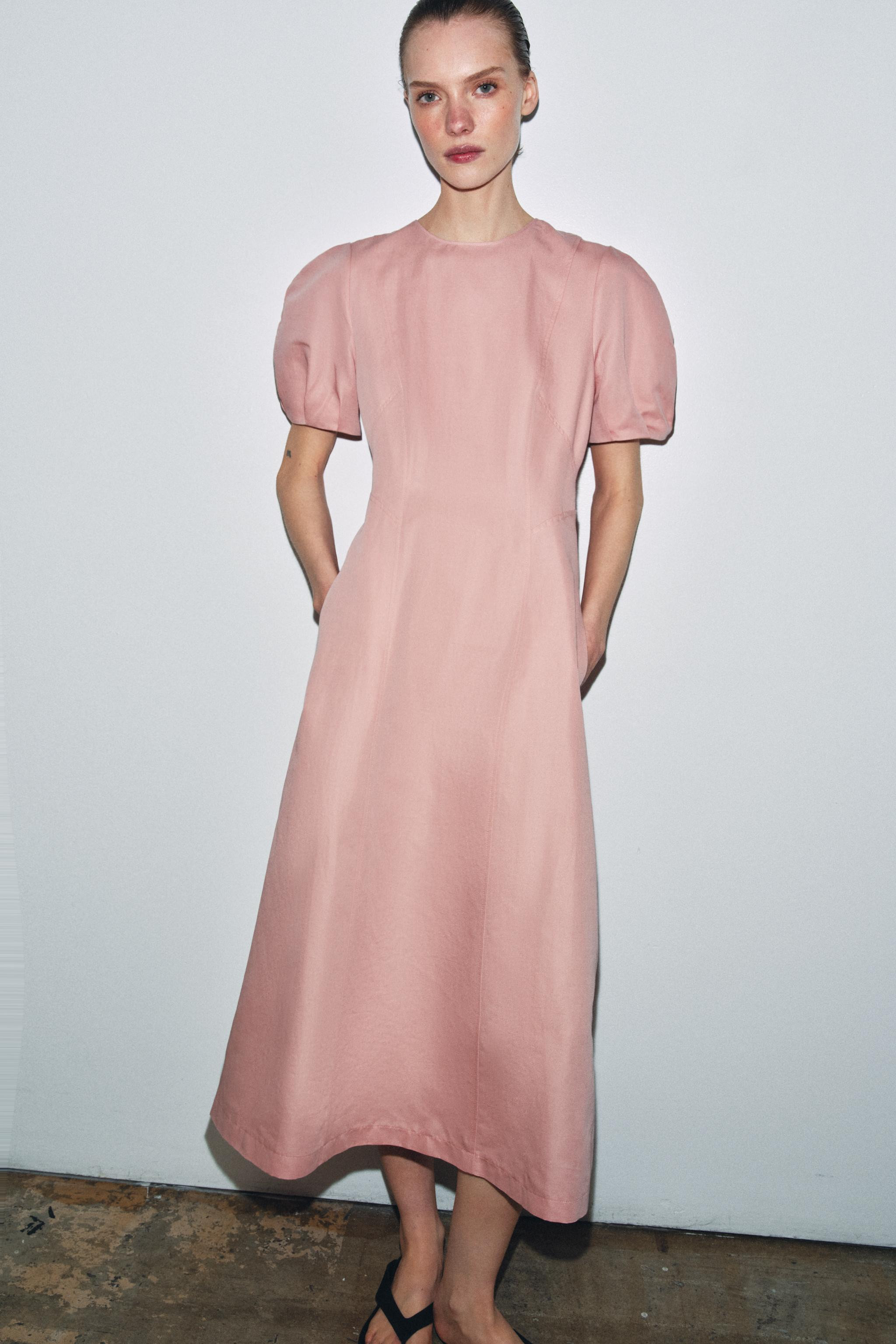 ZW COLLECTION LINEN BLEND MIDI DRESS | Zara US
