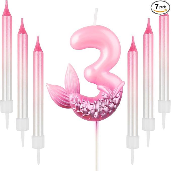Birthday Candles Numbers,Pink Number 3 Candles,Birthday Cake Mermaid Decorations,3rd Candle Birth... | Amazon (US)