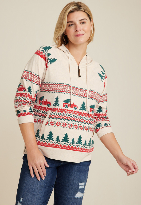 Plus Size Homeward Truck Fair Isle Fleece Hoodie | Maurices
