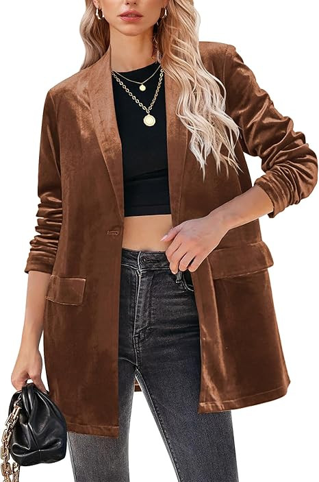 GRAPENT Velvet Blazers Jackets for Women Business Casual Oversized Long Suit Jacket Dressy Cardig... | Amazon (US)