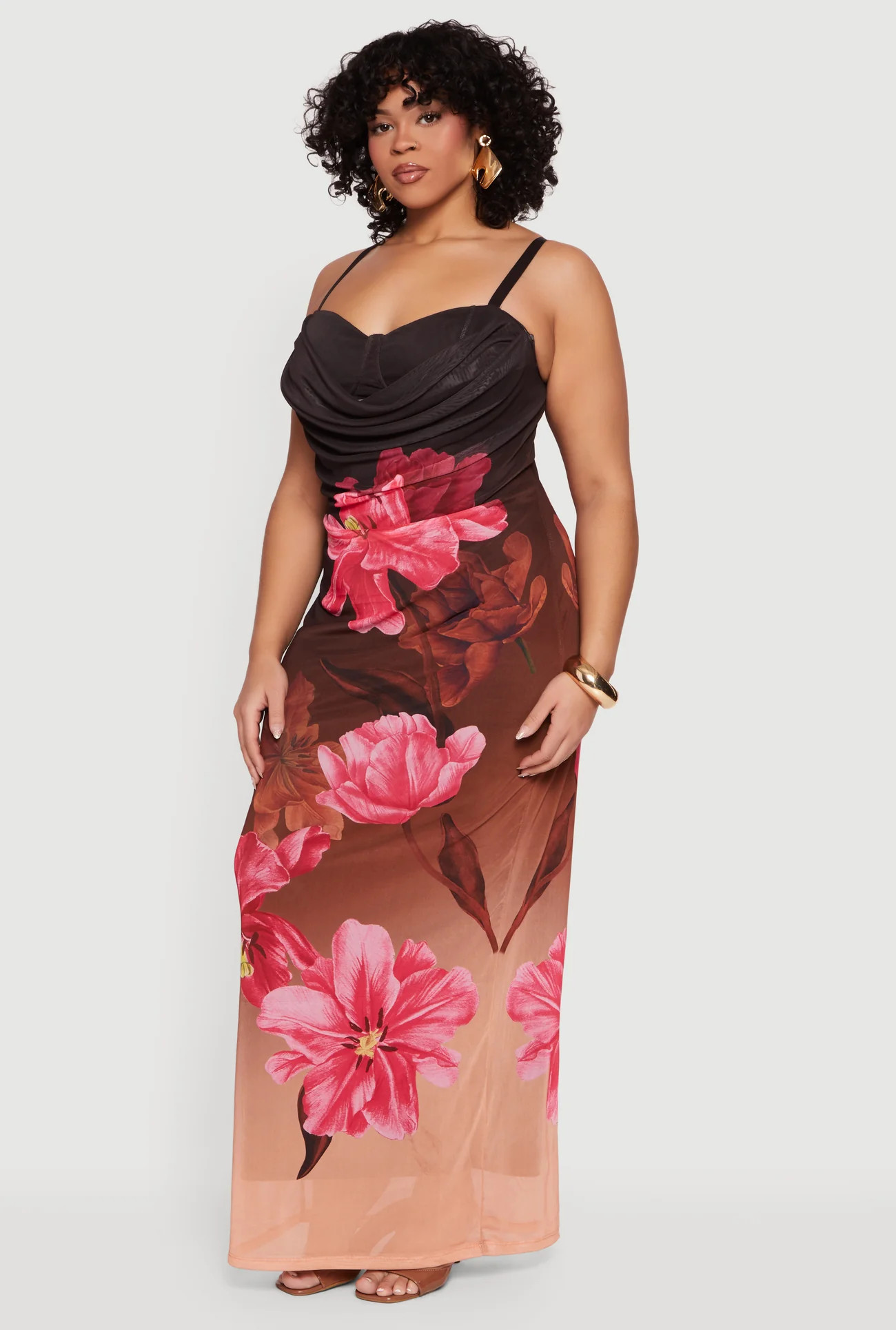 Plus Size Almost Famous Sweetheart Cowl Neck Floral Bustier Dress | Rainbow Shops