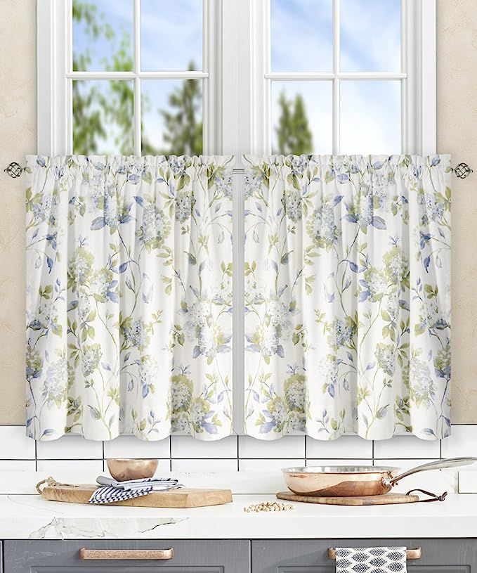 Simple Comfort Abigail Traditional Hydrangea Floral Print (Tailored Tier Curtains, 56 x 24, Porce... | Amazon (US)