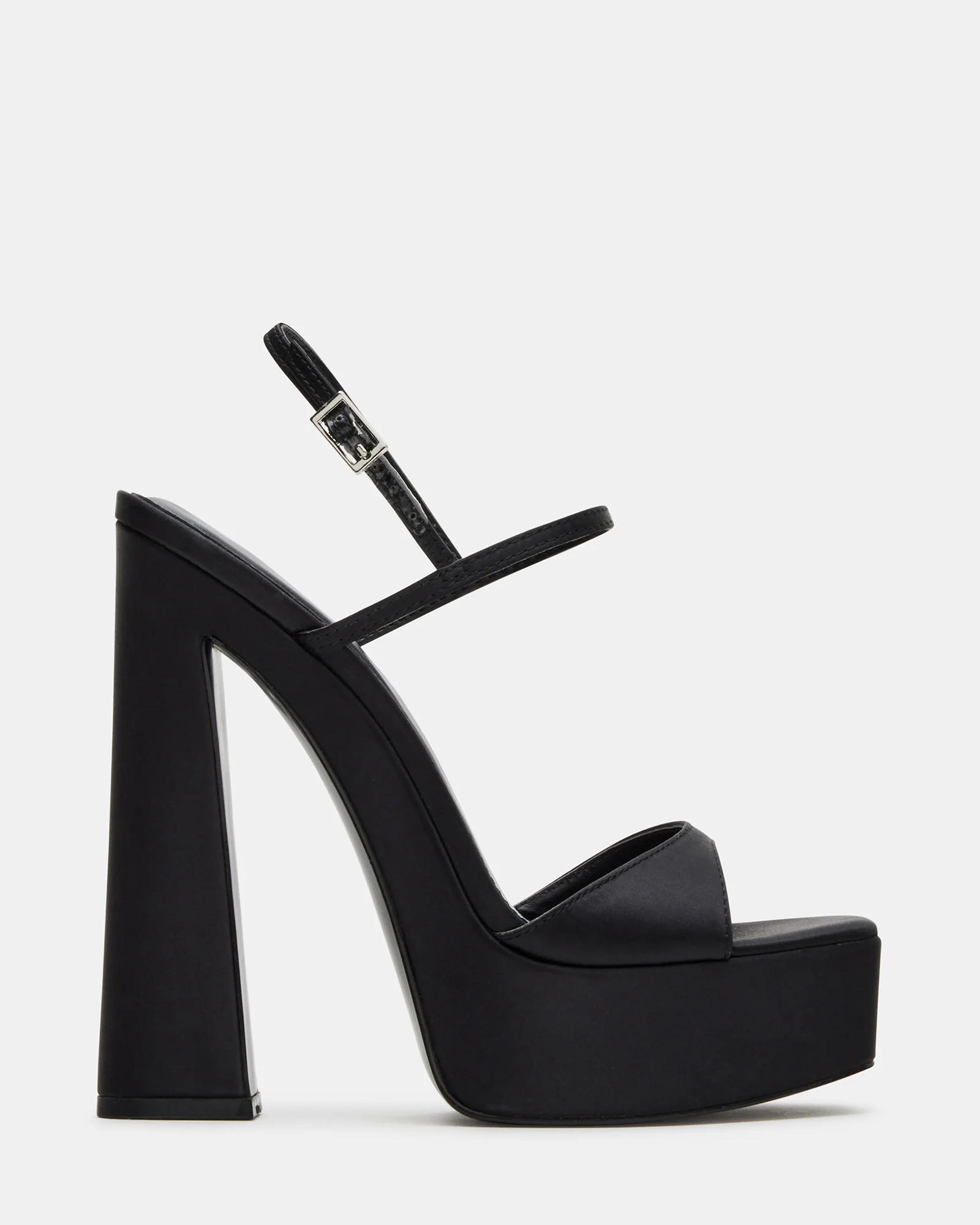 GEMINI Black Satin Strappy Platform Block Heel | Women's Heels | Steve Madden (US)