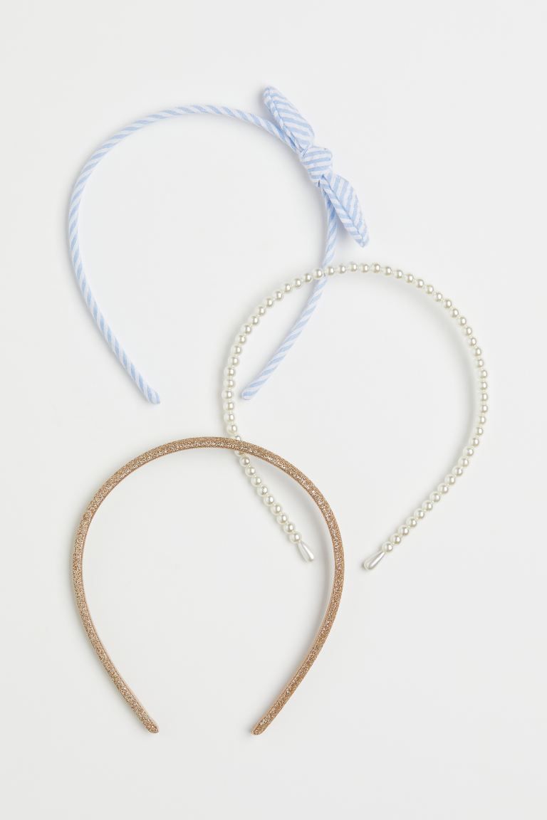 Narrow hairbands in various designs. One glittery, one with pearlescent plastic beads, and one co... | H&M (US + CA)