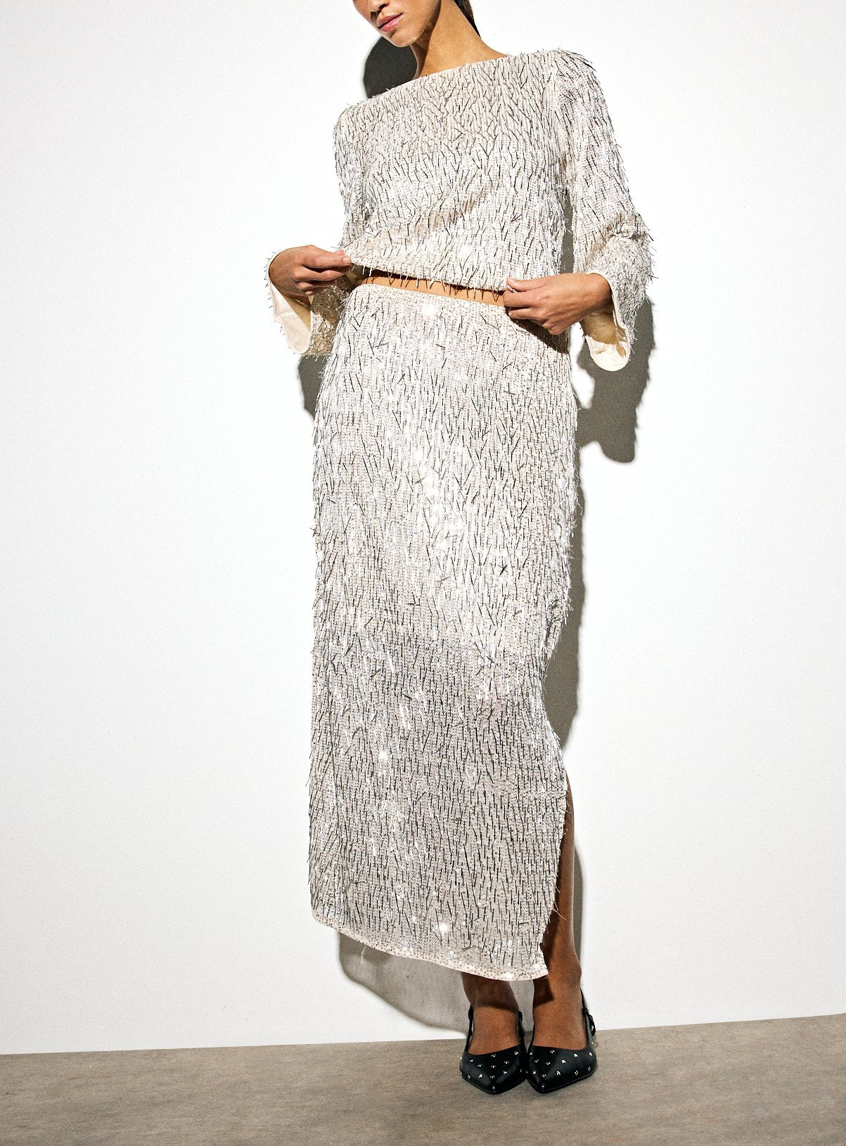 Silver Sparkle Sequin Co-ord Midaxi Skirt | Tu Clothing