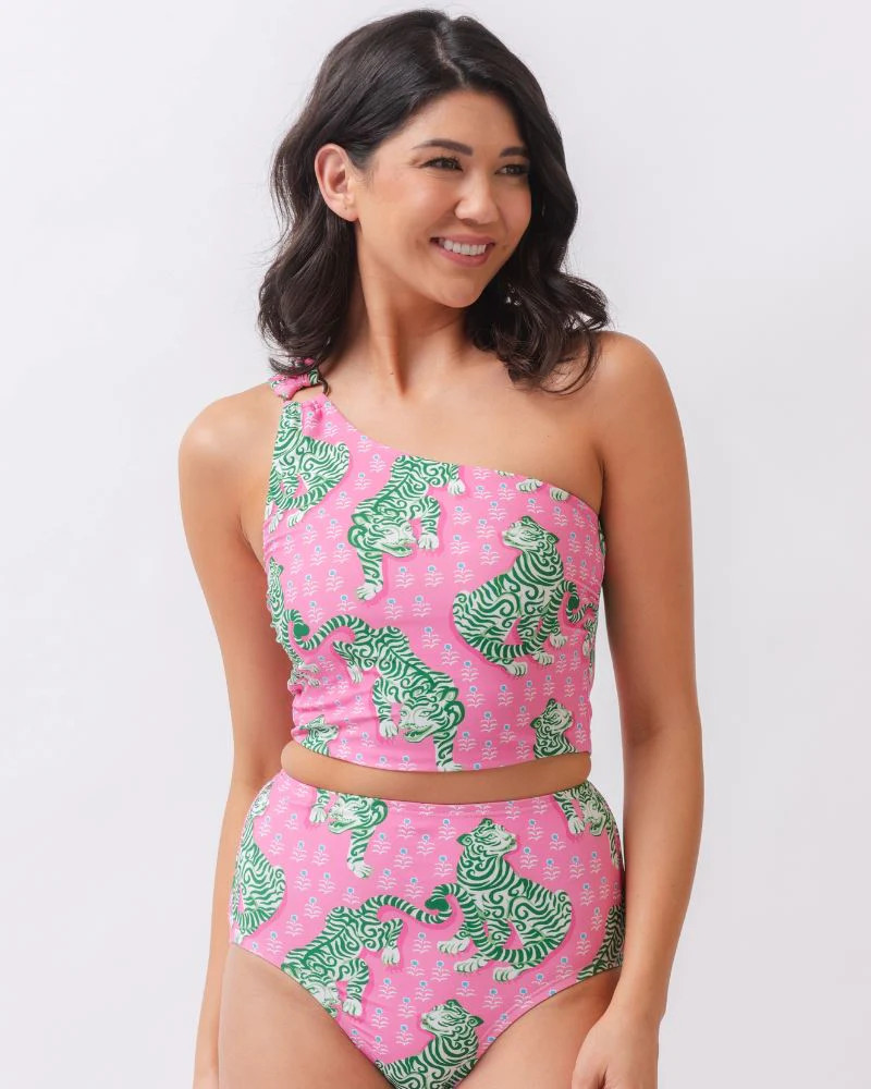 Tiger Queen One-Shoulder Crop Top | Lime Ricki