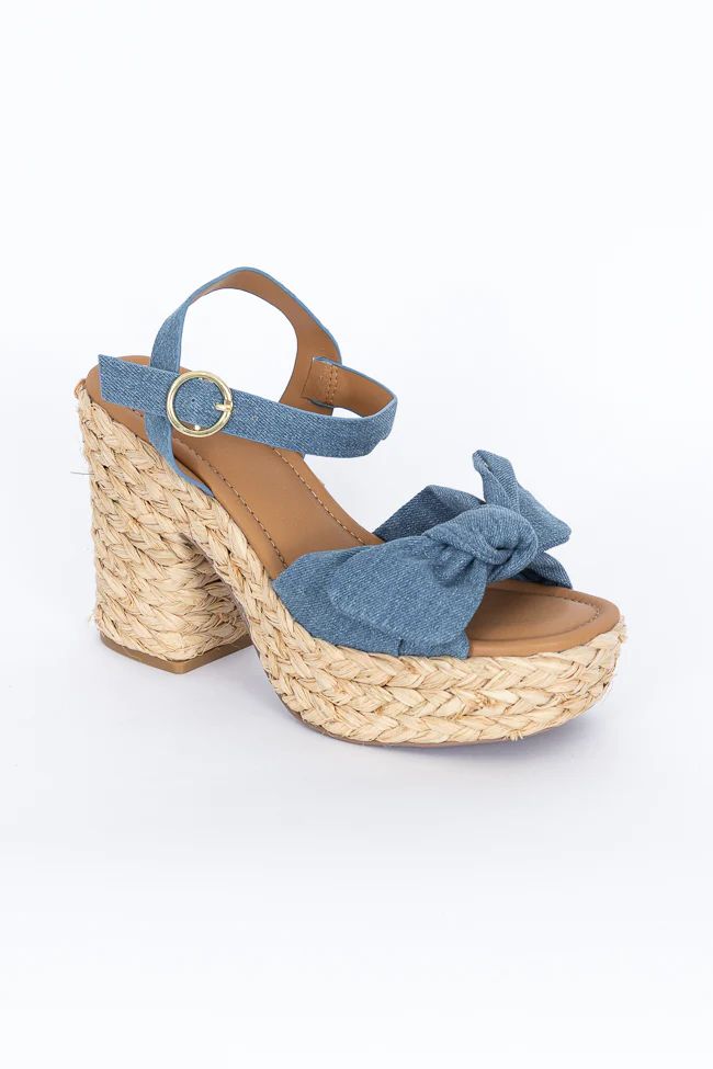 Kacey Chambray Bow Woven Heel | Pink Lily