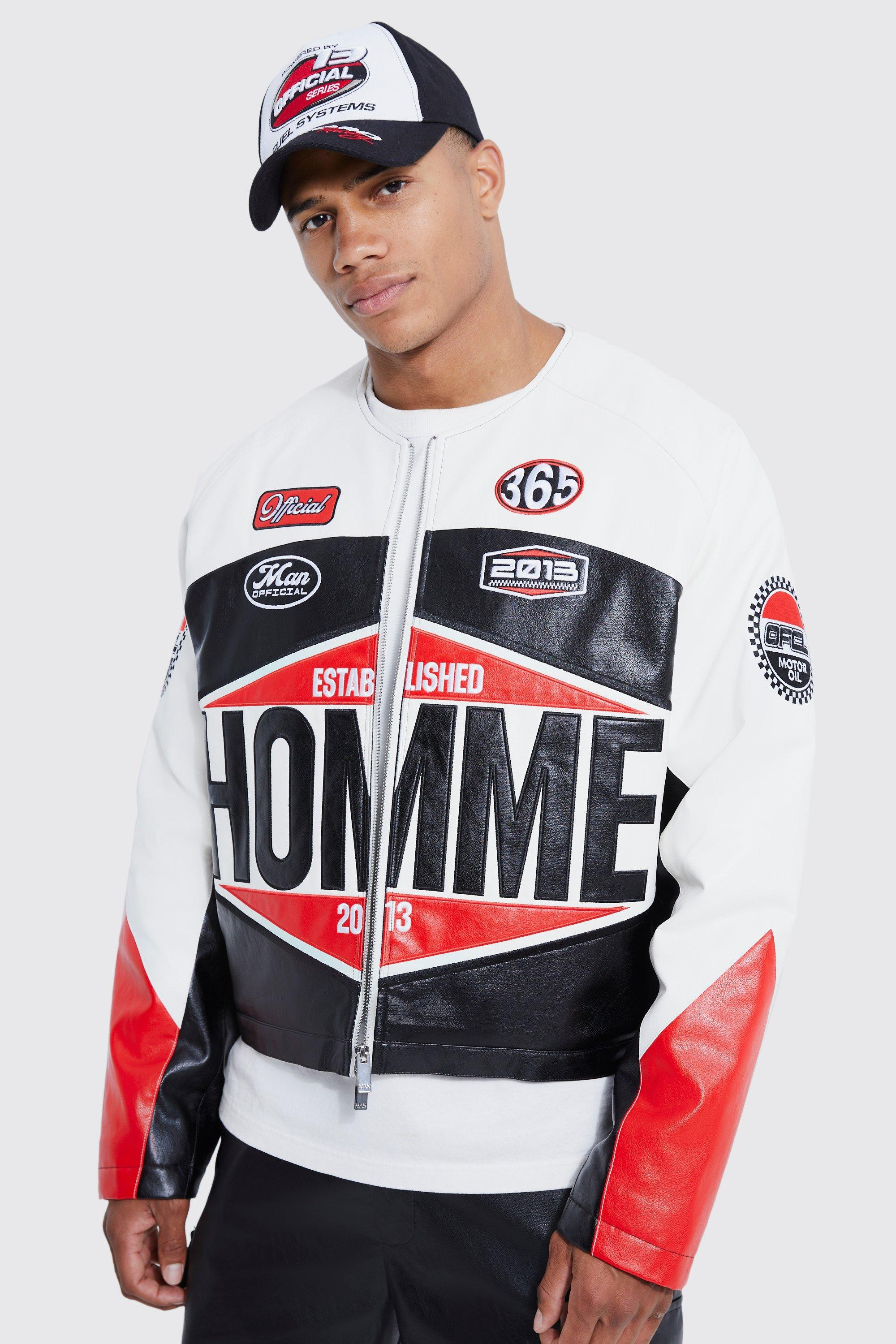 Boxy Pu Homme Collarless Moto Jacket | boohooMAN (DE, IE & UK)