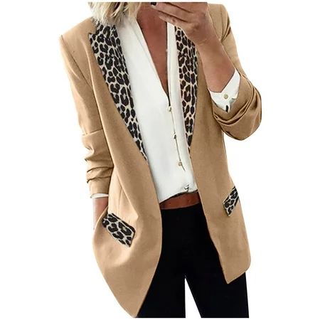 Women s Leopard Blazer Open Front Work Suit Jackets Lightweight Cardigan Fashion Fall Casual Long Sl | Walmart (US)