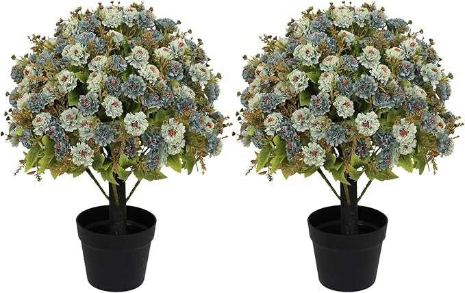 24" Artificial Flowers for Outdoors, UV Resistant Faux Blue Potted Mums | Amazon (US)