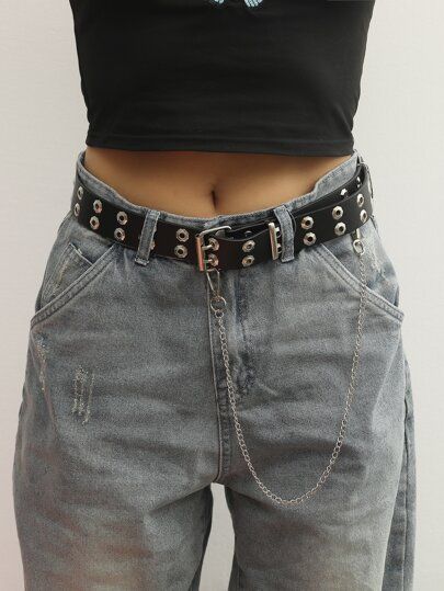 Faux Leather Curb Chain Hip Belt | SHEIN
