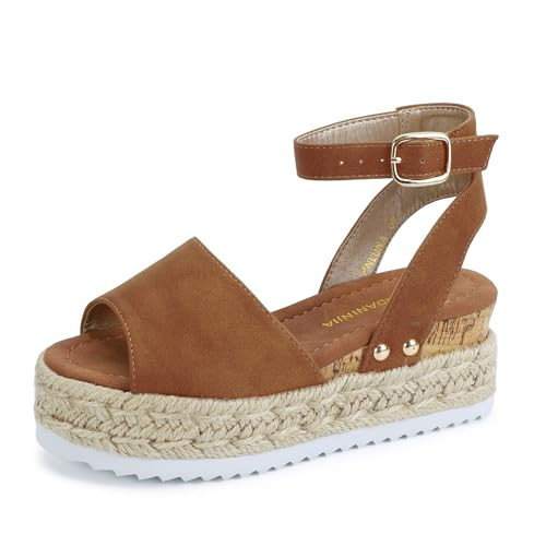 PANDANINJIA Girls Wedge Sandals Brown Platform Heels Dress Summer Shoes 1 | Amazon (US)