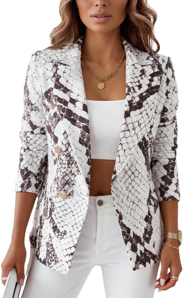 TIAFORD Women's 2025 Fall Winter Trendy Double Breasted Blazer with Various Prints Long Sleeve Ve... | Amazon (US)