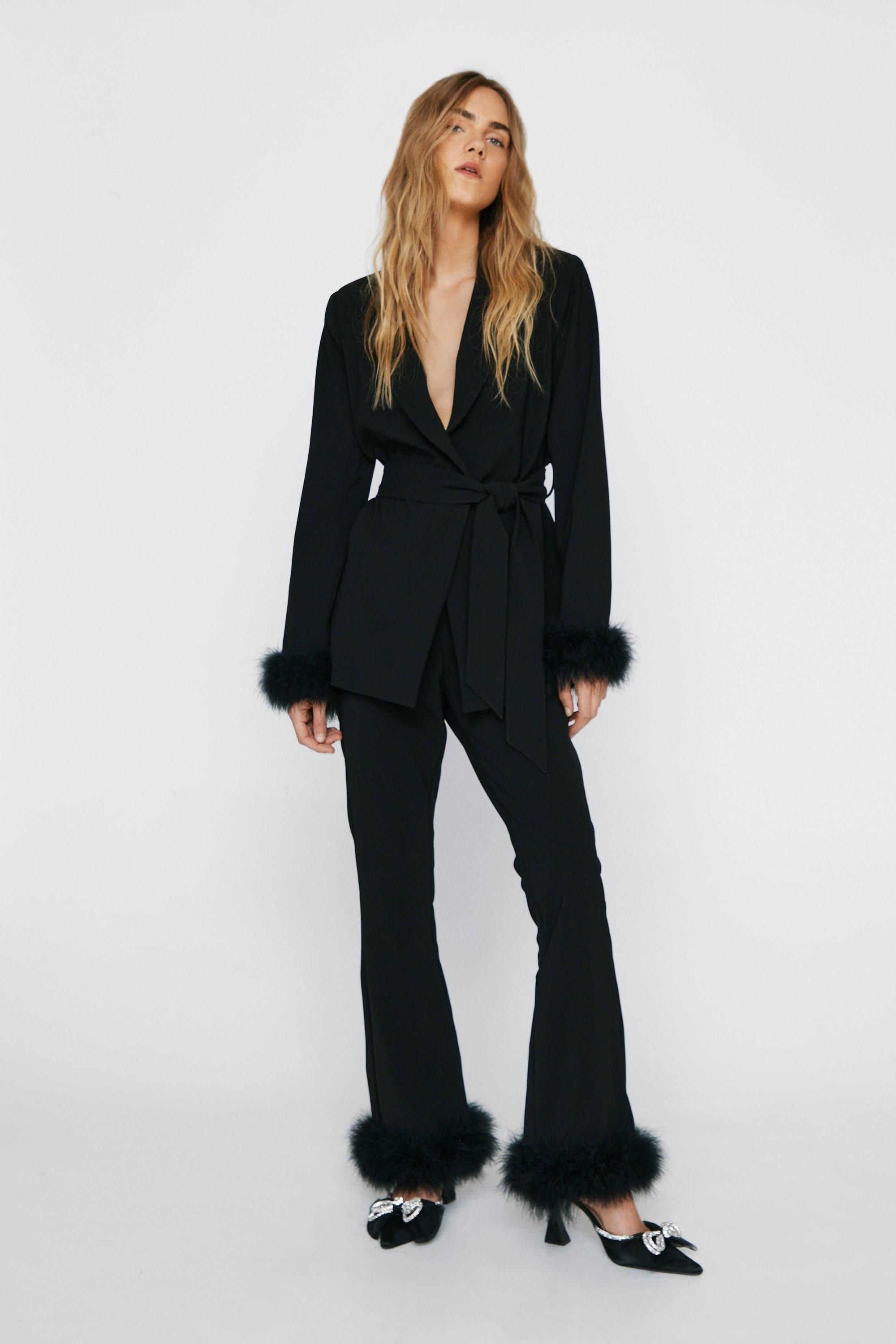 Belted Blazer With Feather Cuffs | NastyGal (UK, IE)