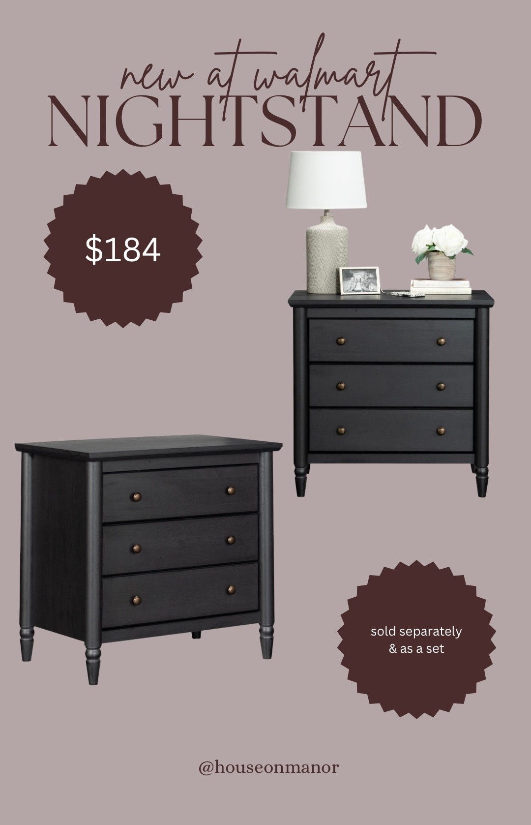 NEW nightstand at Walmart, in this stunning new black color. Love the gold knobs! It's such a good price!

#LTKStyleTip #LTKHome