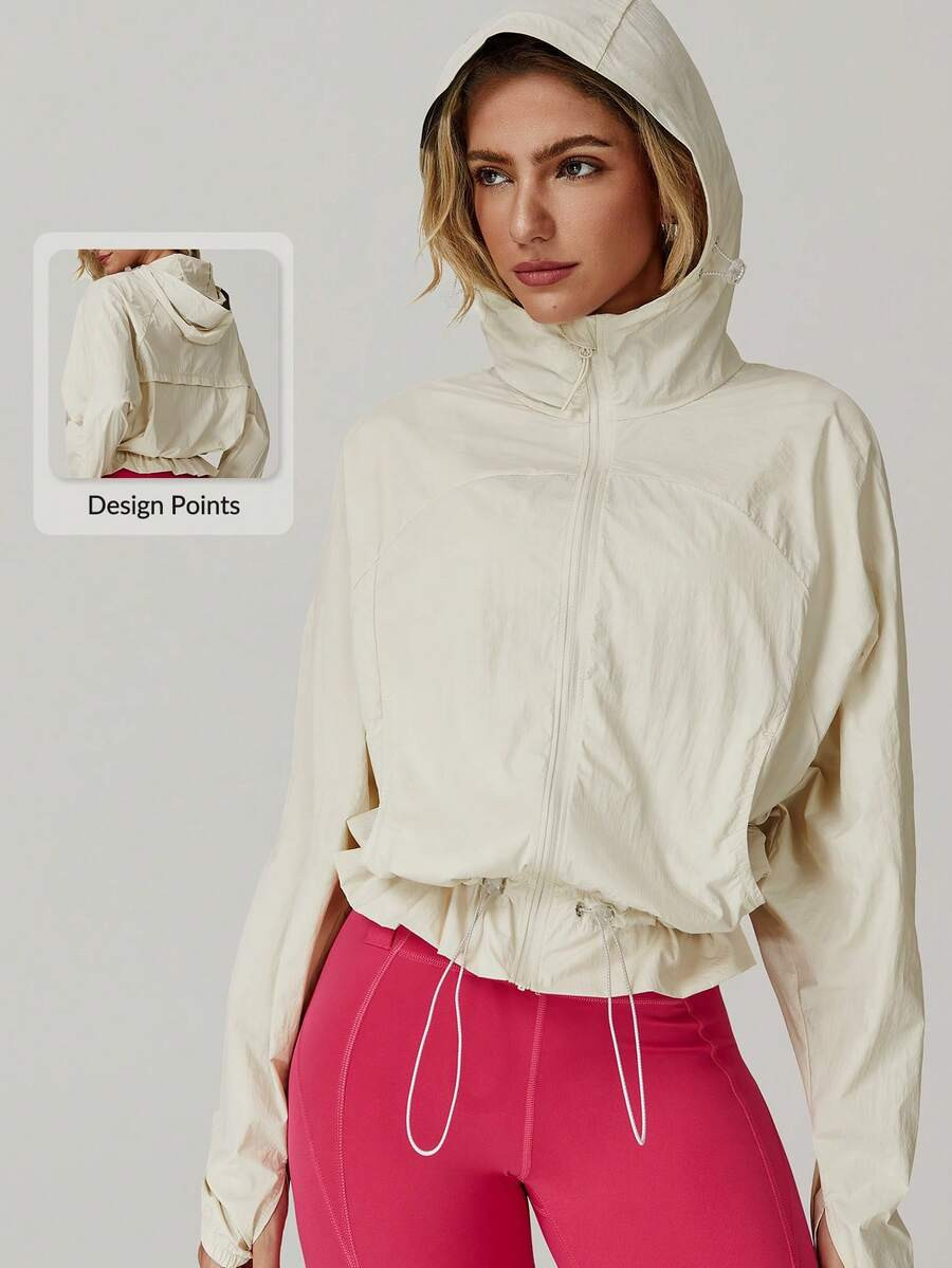 MASKERT Chaqueta ligera de protección solar para mujer para exteriores, chaqueta de protección solar, chaqueta corta ajustada a la cintura, chaqueta de protección solar transpirable y amigable con la piel | SHEIN