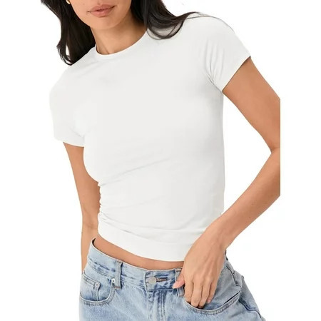 Nituyy Women s Short Sleeve Crop Top Casual Slim Fit Crew Neck Tee Basic Skinny Tshirts | Walmart (US)