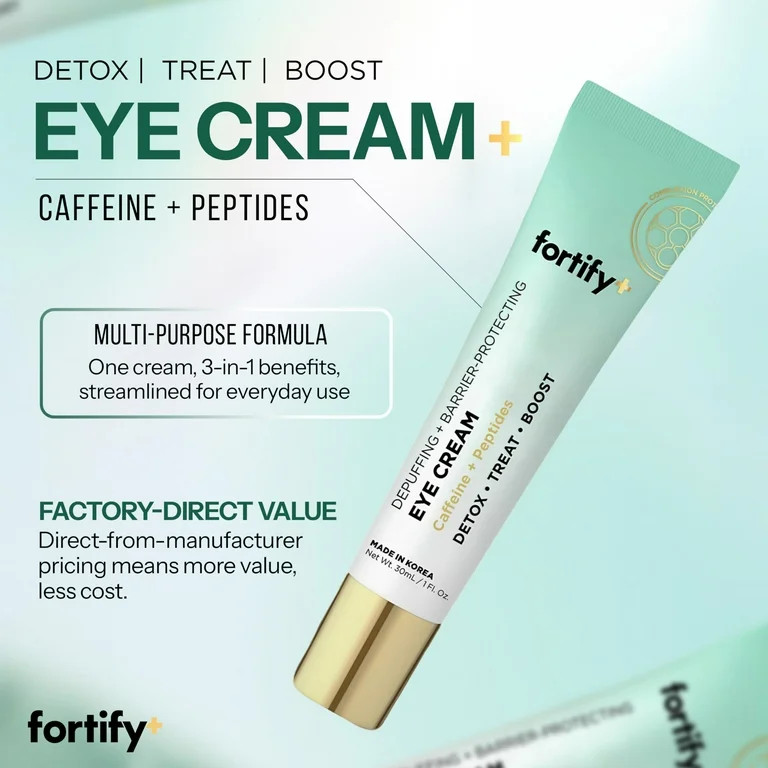Fortify Skincare Under Eye Cream With Caffeine & Peptides – 3-In-1: Detox, Treat, Boost – Red... | Walmart (US)
