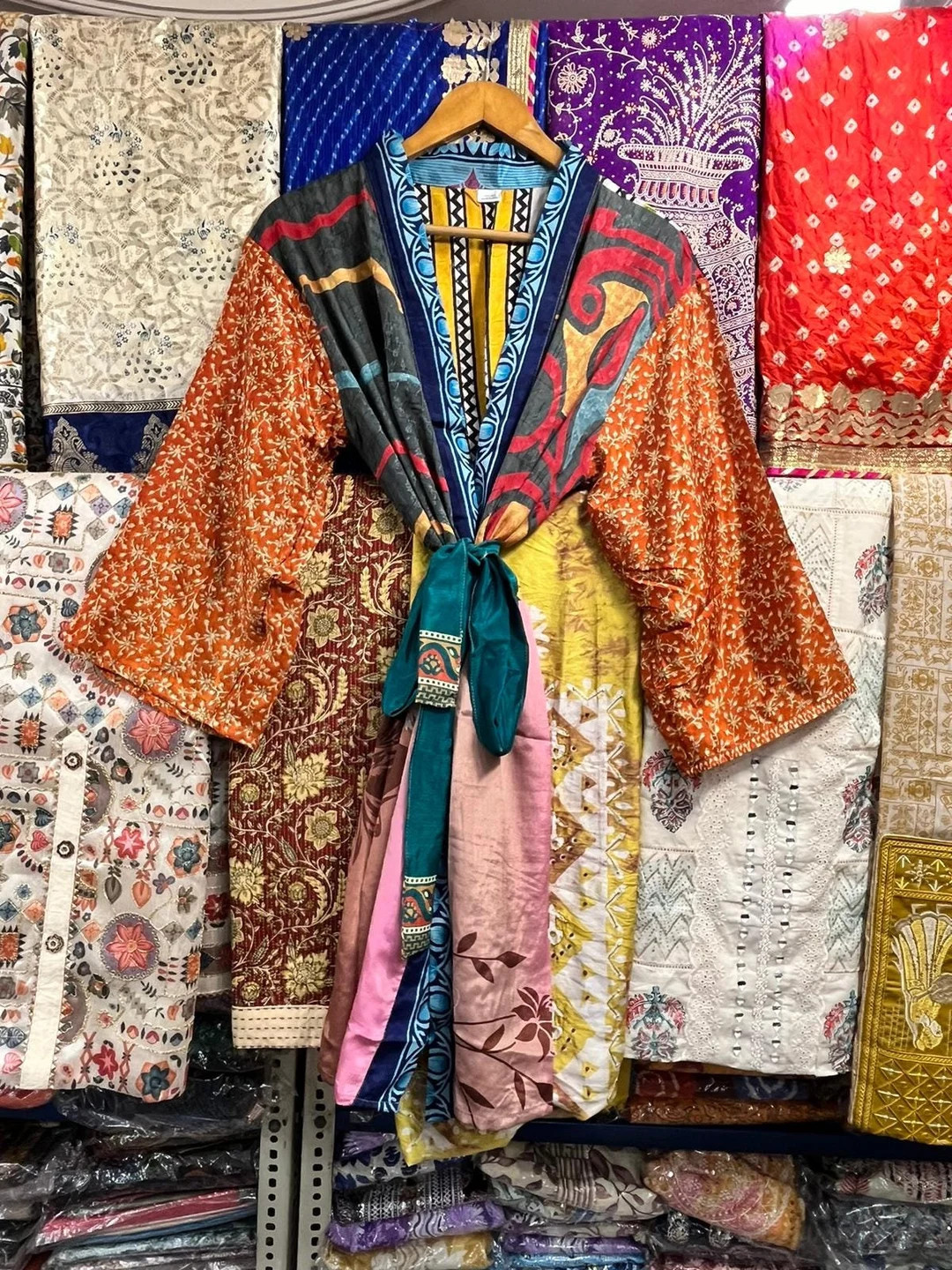 Handmade Silk Patchwork Kimono Robe: Bohemian Resort Wear - Etsy | Etsy (US)