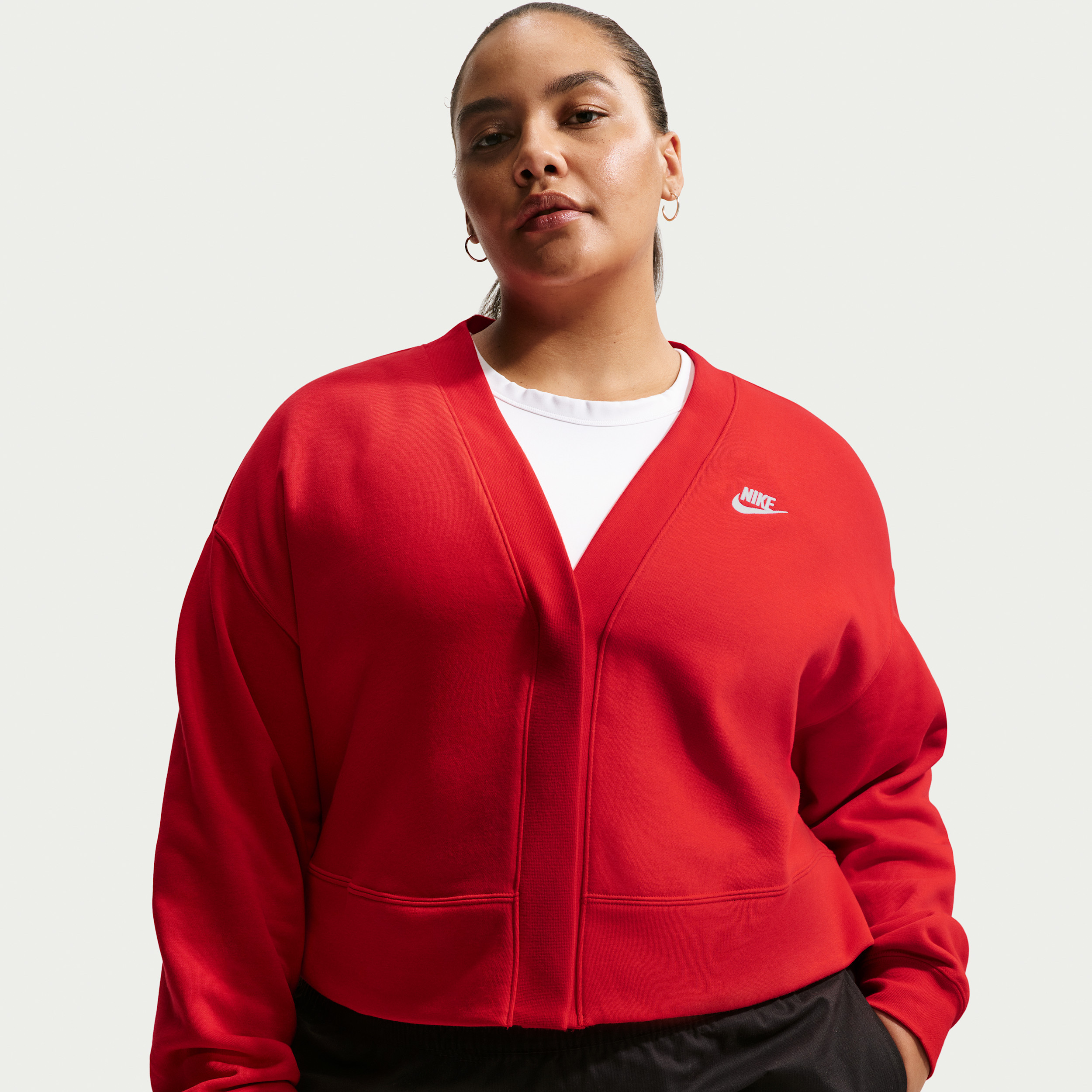 Women's Nike Sportswear Club Fleece Loose Cardigan (Plus Size) in Red | IO6916-657 | Nike (US)