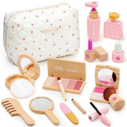Lonico Wooden Makeup Toy Set for Girls Pretend Play Makeup Kit for Toddlers 3-5 with Eyeshadow/ M... | Amazon (US)